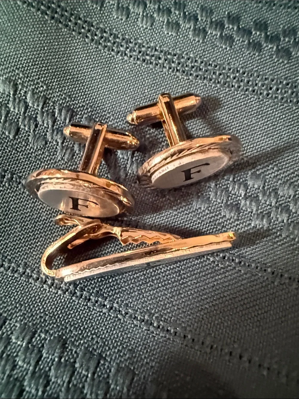 Monogram 'F' Gold-Tone Cufflinks and Tie Clip Set